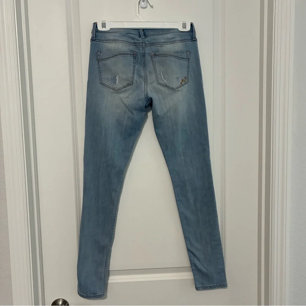 Express Blue Skinny Legging Mid Rise Distressed Jeans Womens 2R - Picture 2 of 11